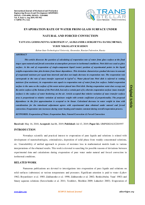 (PDF) EVAPORATION RATE OF WATER FROM GLASS SURFACE UNDER NATURAL AND ...