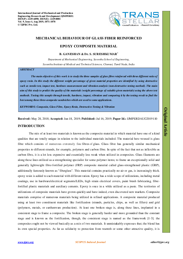 (PDF) MECHANICAL BEHAVIOUR OF GLASS FIBER REINFORCED EPOXY COMPOSITE ...