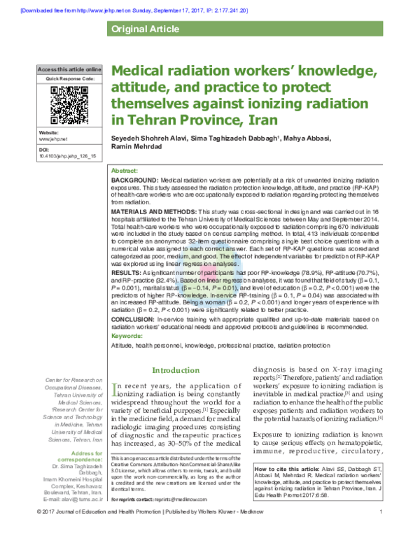 (PDF) Medical radiation workers' knowledge, attitude, and practice to