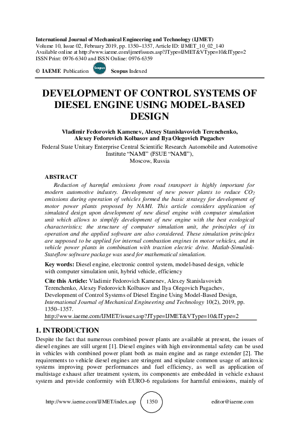 (PDF) DEVELOPMENT OF CONTROL SYSTEMS OF DIESEL ENGINE USING MODEL-BASED ...