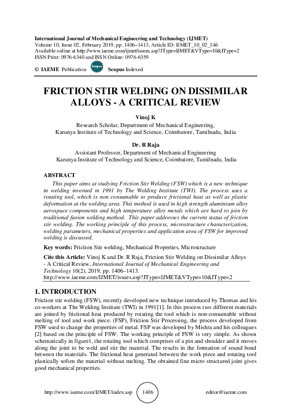 (PDF) FRICTION STIR WELDING ON DISSIMILAR ALLOYS - A CRITICAL REVIEW