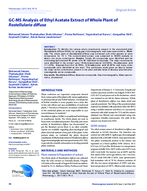 (PDF) GC-MS Analysis of Ethyl acetate extract of whole plant of ...