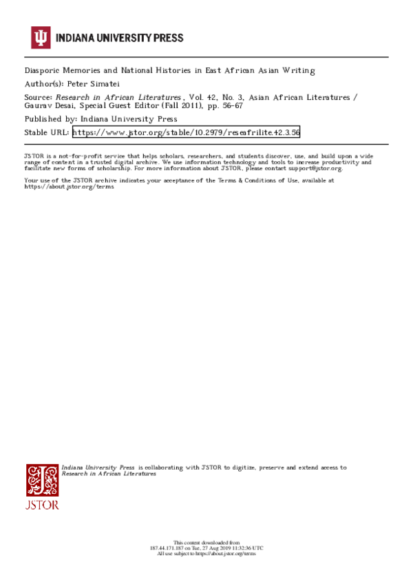 (PDF) Diasporic Memories and National Histories in East African Asian ...