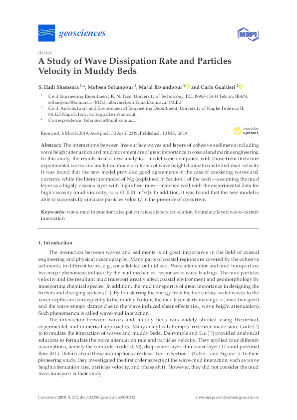 (PDF) A Study of Wave Dissipation Rate and Particles Velocity in Muddy Beds