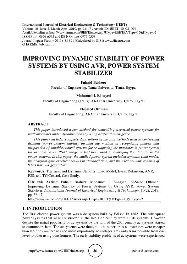 (PDF) IMPROVING} {DYNAMIC} {STABILITY} {OF} {POWER} {SYSTEMS} {BY