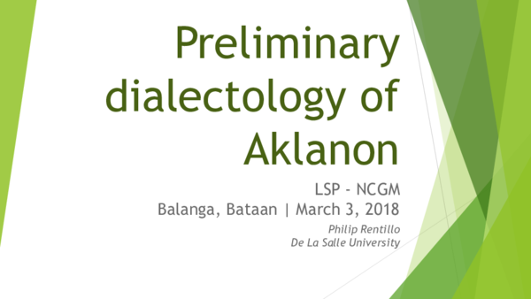 (PPT) Preliminary dialectology of Aklanon