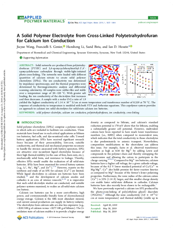(PDF) A Solid Polymer Electrolyte from Cross-Linked Polytetrahydrofuran ...