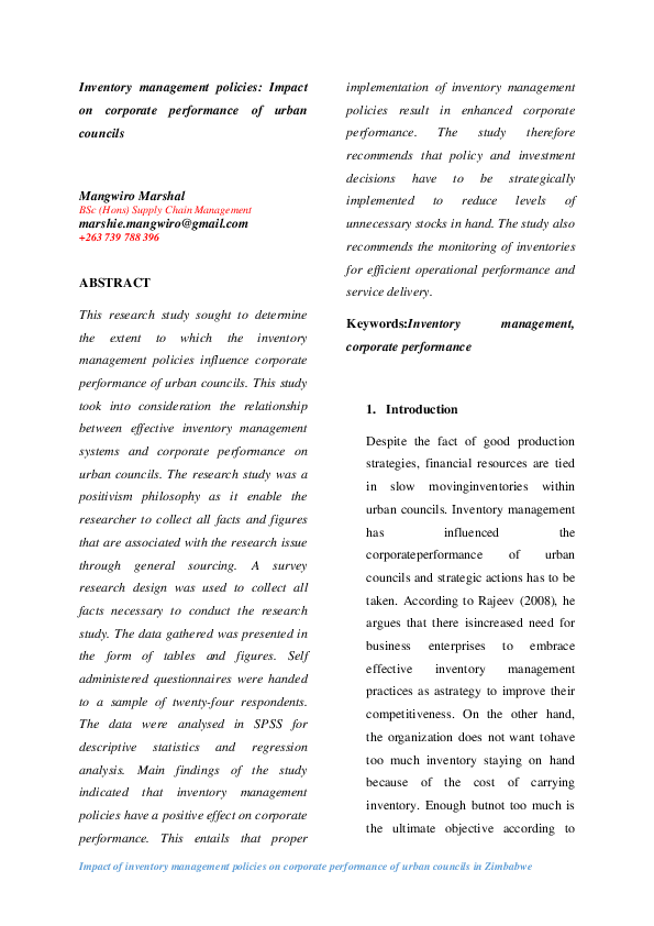 (PDF) Impact of inventory management policies on corporate performance ...