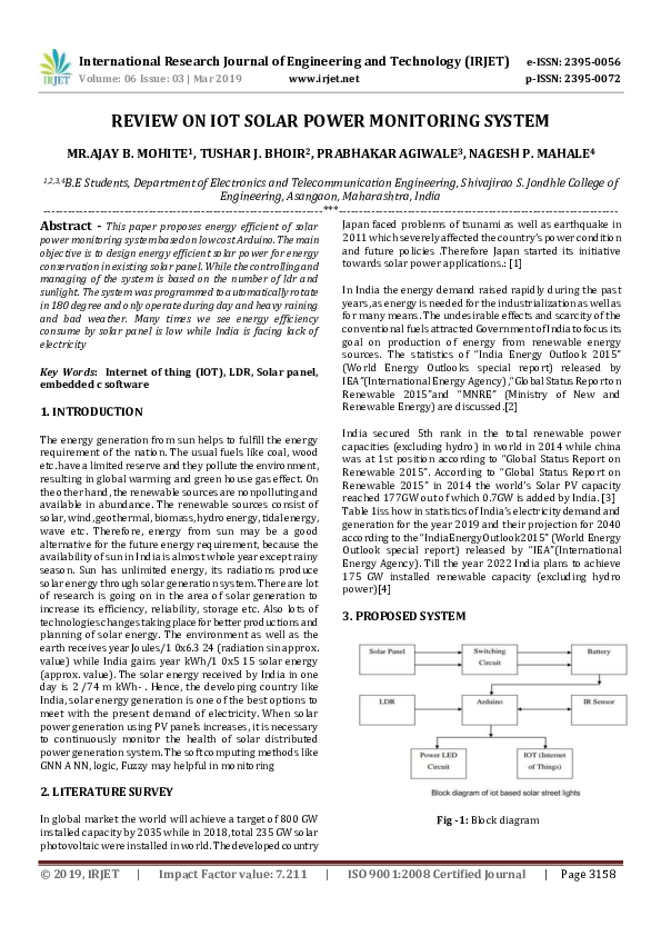 (PDF) IRJET- REVIEW ON IOT SOLAR POWER MONITORING SYSTEM