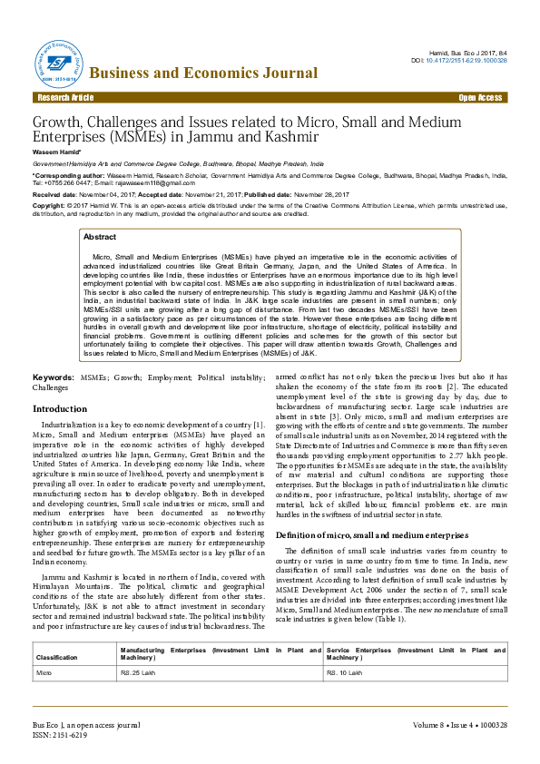 (PDF) Growth, Challenges and Issues related to Micro, Small and Medium ...