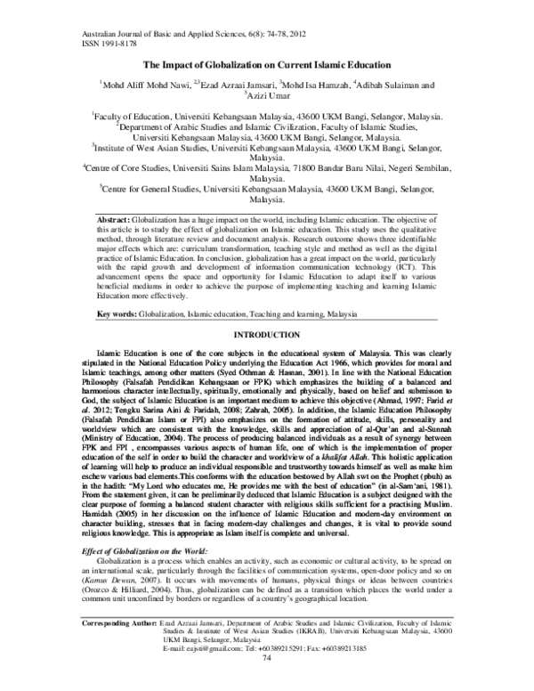 (PDF) The Impact of Globalization on Current Islamic Education