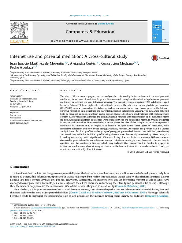 (PDF) Internet use and parental mediation: A cross-cultural study