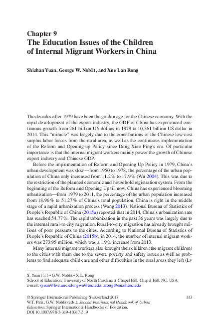 (PDF) The Education Issues of the Children of Internal Migrant Workers ...