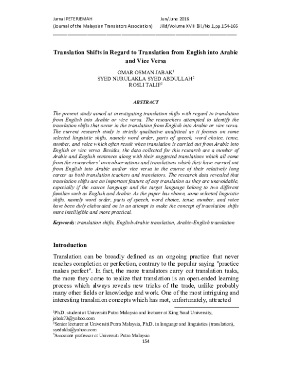 (PDF) Translation Shifts in Regard to Translation from English into ...