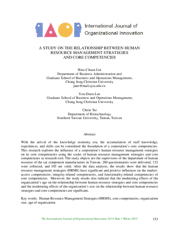 (PDF) A STUDY ON THE RELATIONSHIP BETWEEN HUMAN RESOURCE MANAGEMENT ...