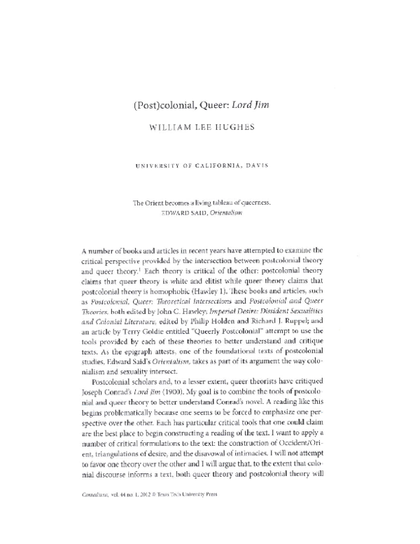 (PDF) (Post)colonial, Queer Lord Jim William L Hughes Academia.edu