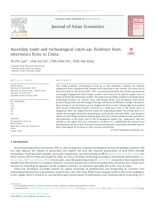 (PDF) Assembly trade and technological catch-up: Evidence from ...