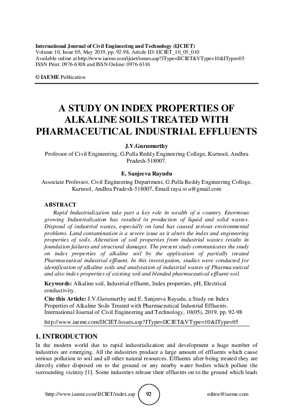 (PDF) A STUDY ON INDEX PROPERTIES OF ALKALINE SOILS TREATED WITH