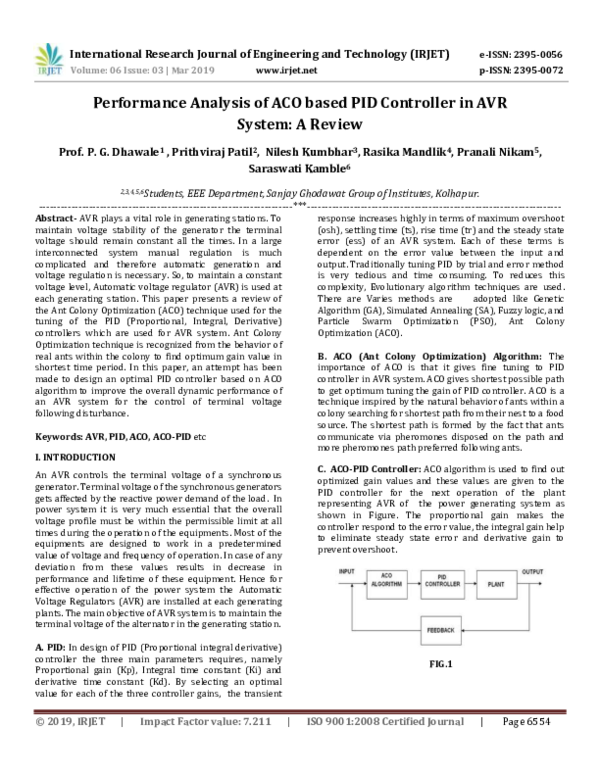 (PDF) IRJET- Performance Analysis of ACO based PID Controller in AVR ...