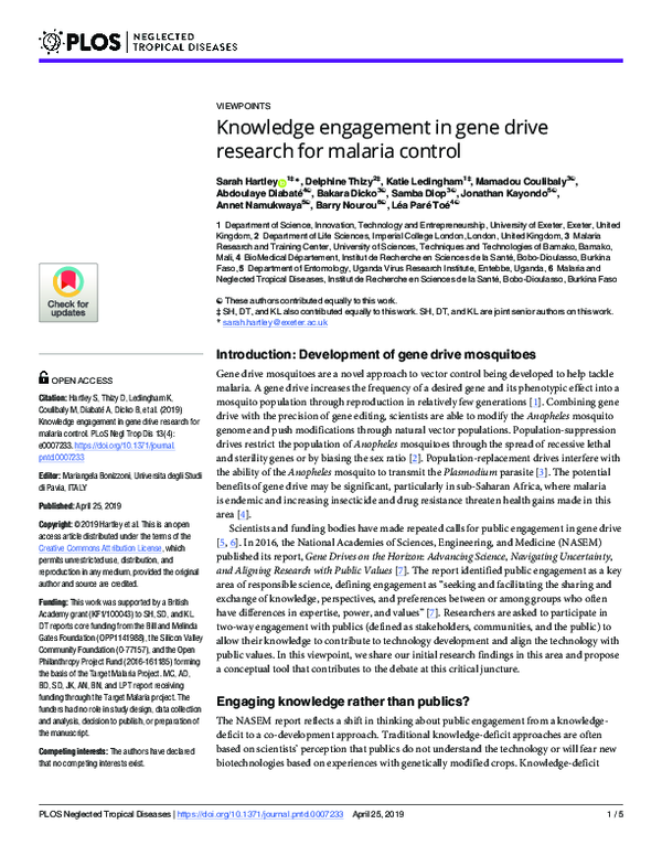 (PDF) Knowledge engagement in gene drive research for malaria control