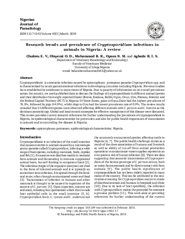 (PDF) Research trends and prevalence of Cryptosporidium infections in ...