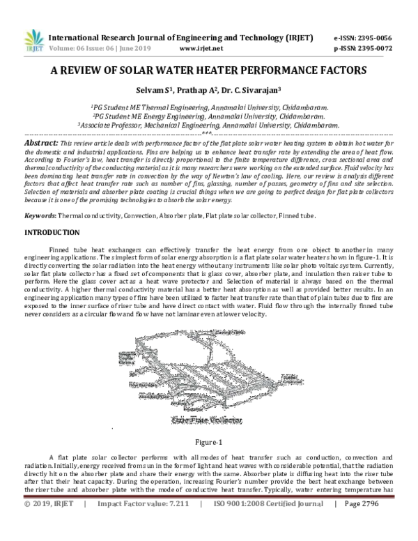 (PDF) IRJET A REVIEW OF SOLAR WATER HEATER PERFORMANCE FACTORS IRJET