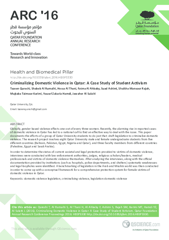 (PDF) Criminalizing Domestic Violence in Qatar A Case Study of Student