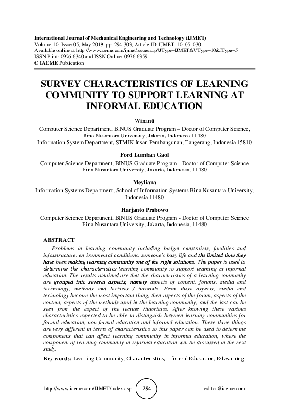 (PDF) SURVEY CHARACTERISTICS OF LEARNING COMMUNITY TO SUPPORT LEARNING ...