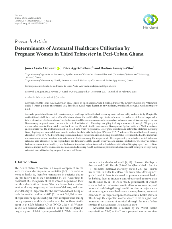 (PDF) Determinants of Antenatal Healthcare Utilisation by Pregnant ...