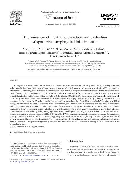 (PDF) Determination of creatinine excretion and evaluation of spot ...