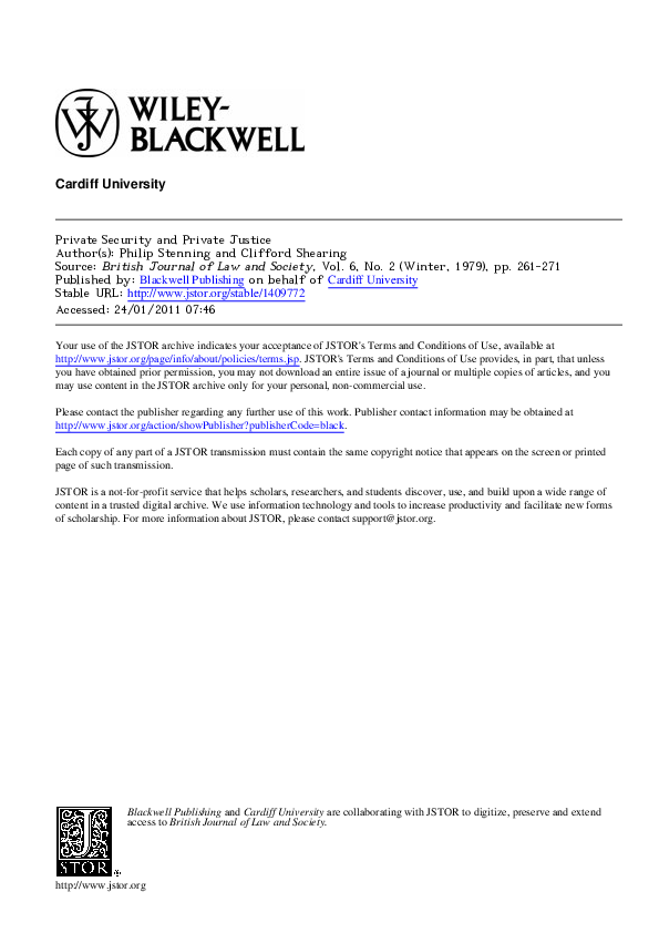 (PDF) Private Security and Private Justice Doing Justice to Justice