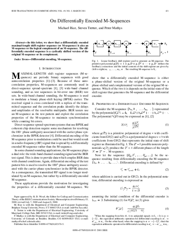 (PDF) On differentially encoded M-sequences