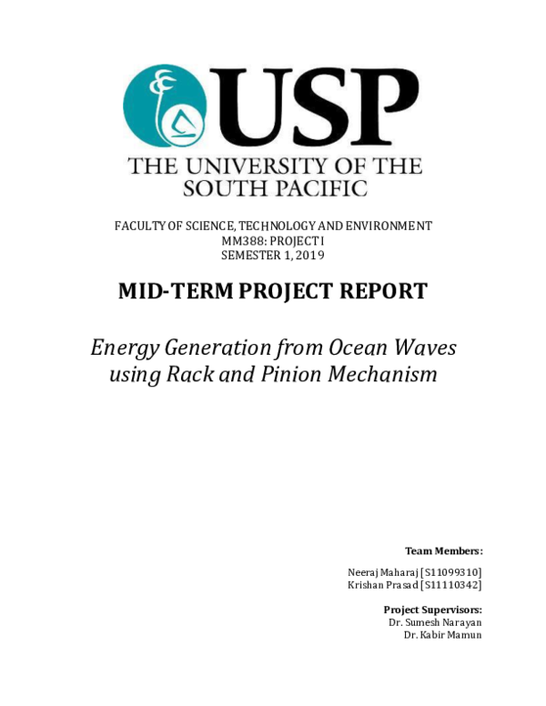 (PDF) MIDTERM PROJECT REPORT Energy Generation from Ocean Waves using Rack and Pinion Mechanism