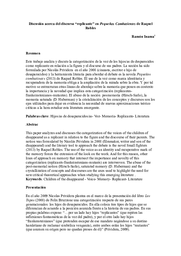 (DOC) Discusión acerca del discurso replicante en Pequeños Combatientes ...