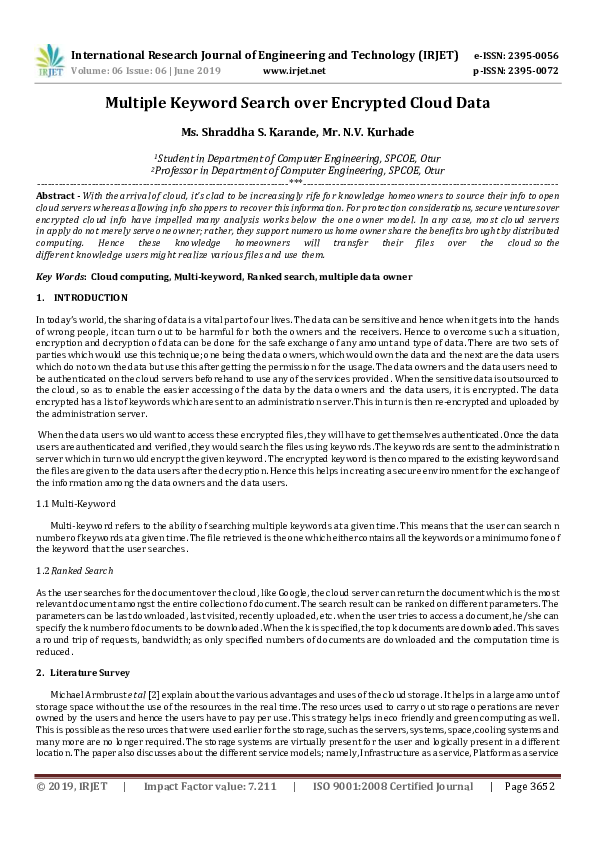 (PDF) IRJET- Multiple Keyword Search over Encrypted Cloud Data