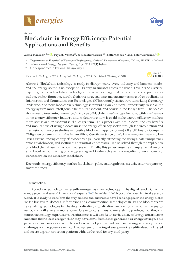 (PDF) Blockchain in Energy Efficiency: Potential Applications and Benefits
