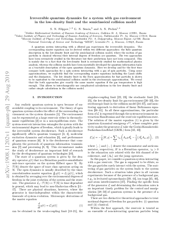 (PDF) Irreversible quantum dynamics for a system with gas environment ...