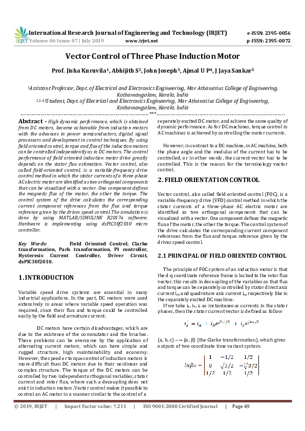(PDF) IRJET- Vector Control of Three Phase Induction Motor