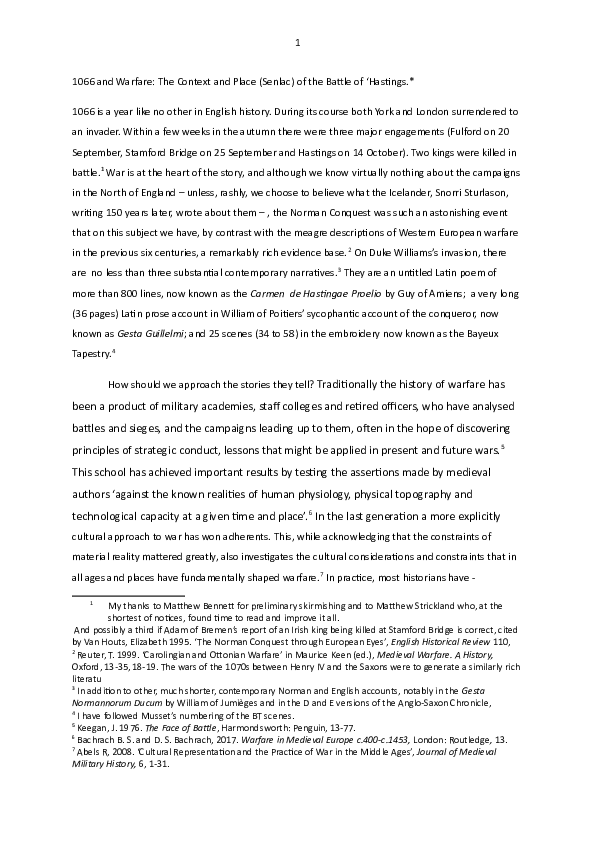 1066 and Warfare: The Context and Place (Senlac) of the Batle of "Hastings"