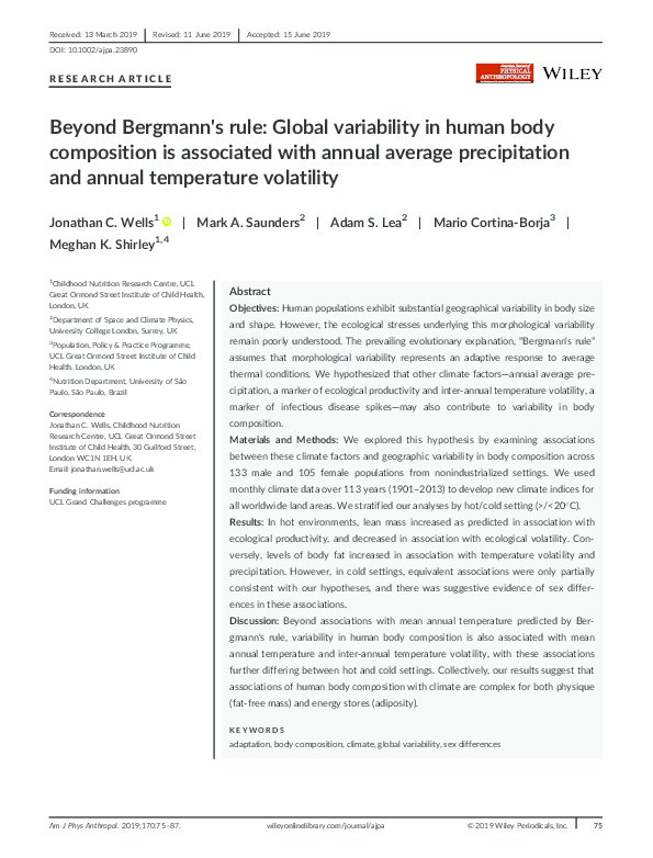 (PDF) Beyond Bergmann's rule: Global variability in human body ...