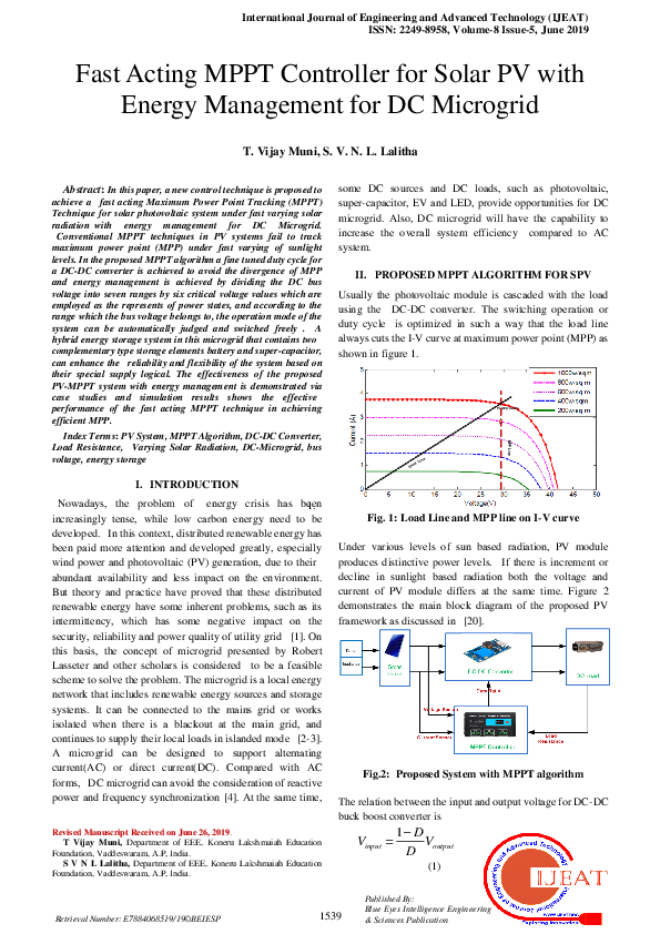(PDF) Fast Acting MPPT Controller for Solar PV with Energy Management ...