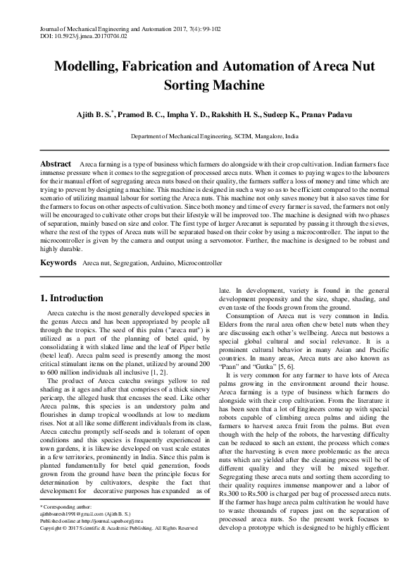 (PDF) Automated Areca Nut Sorting Machine Design