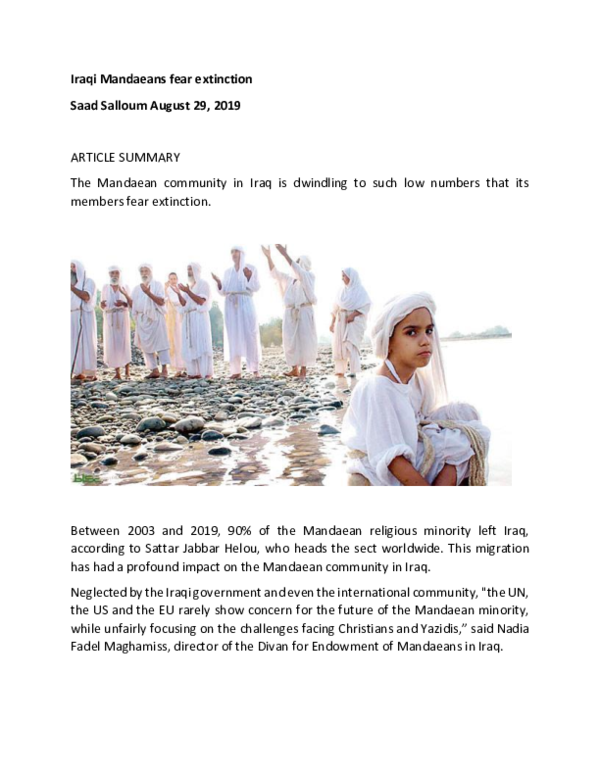 (PDF) Iraqi Mandaeans fear extinction