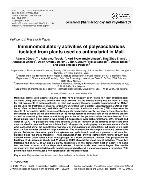 (PDF) Immunomodulatory activities of polysaccharides isolated from ...