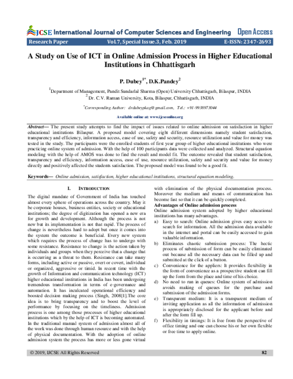 (PDF) A Study on Use of ICT in Online Admission Process in Higher ...