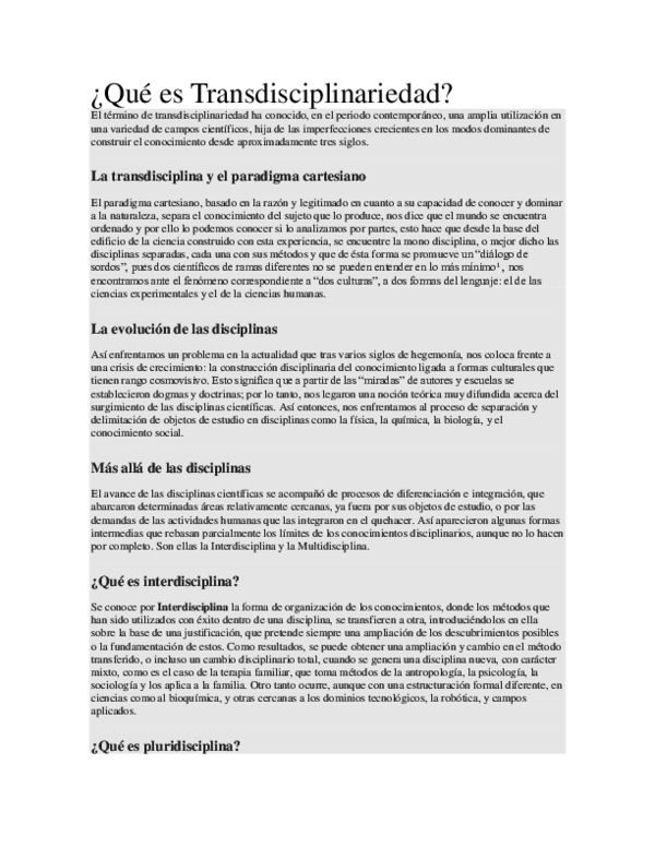 (DOC) Qué es Transdisciplinariedad erick inche Academia.edu