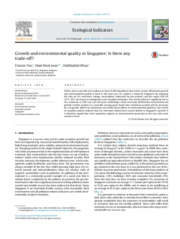 (PDF) Growth and environmental quality in Singapore: Is there any trade ...