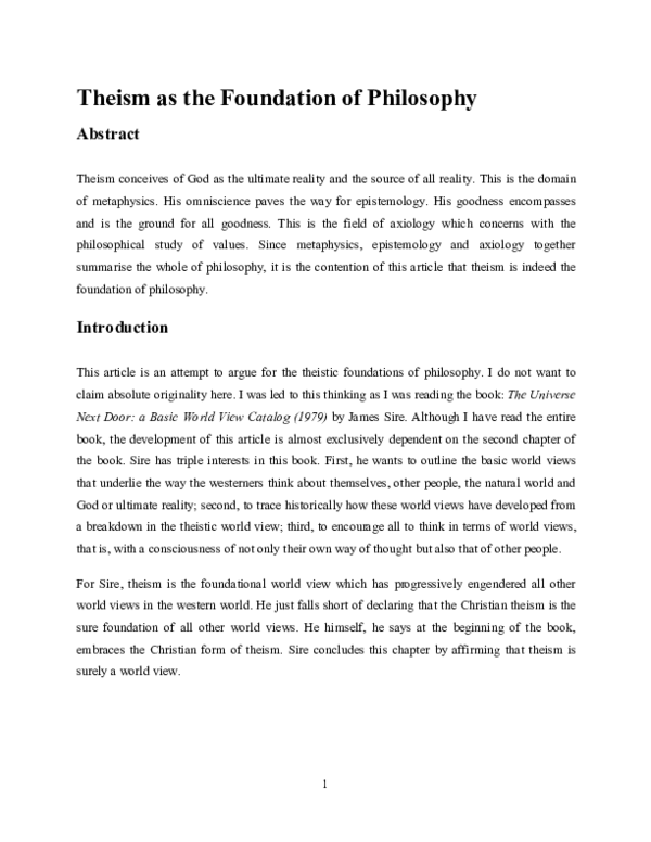 (PDF) Theism as the Foundation of Philosophy