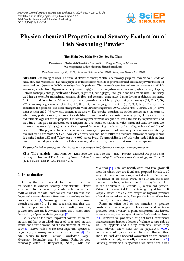 (PDF) Physico-chemical Properties and Sensory Evaluation of Fish ...