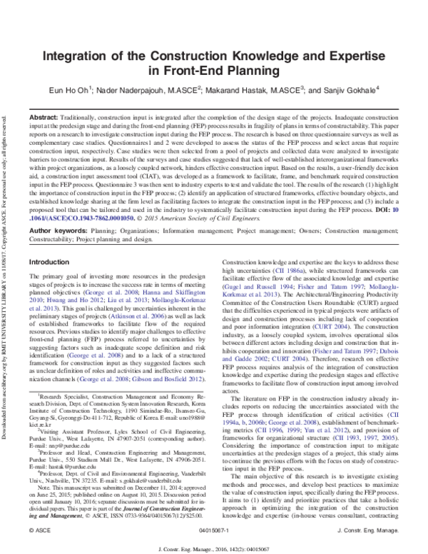 (PDF) Integration of the Construction Knowledge and Expertise in Front ...